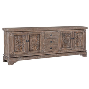 Amita Reclaimed Pine 3 Drawer 4 Door Cabinet Aged Brown - OL