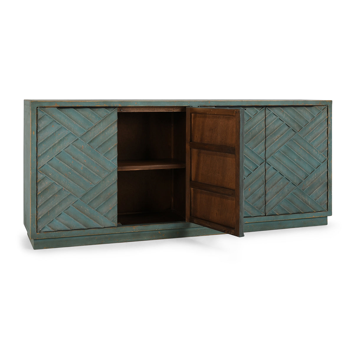 Mateo Reclaimed Pine 4 Door Cabinet Teal - OL