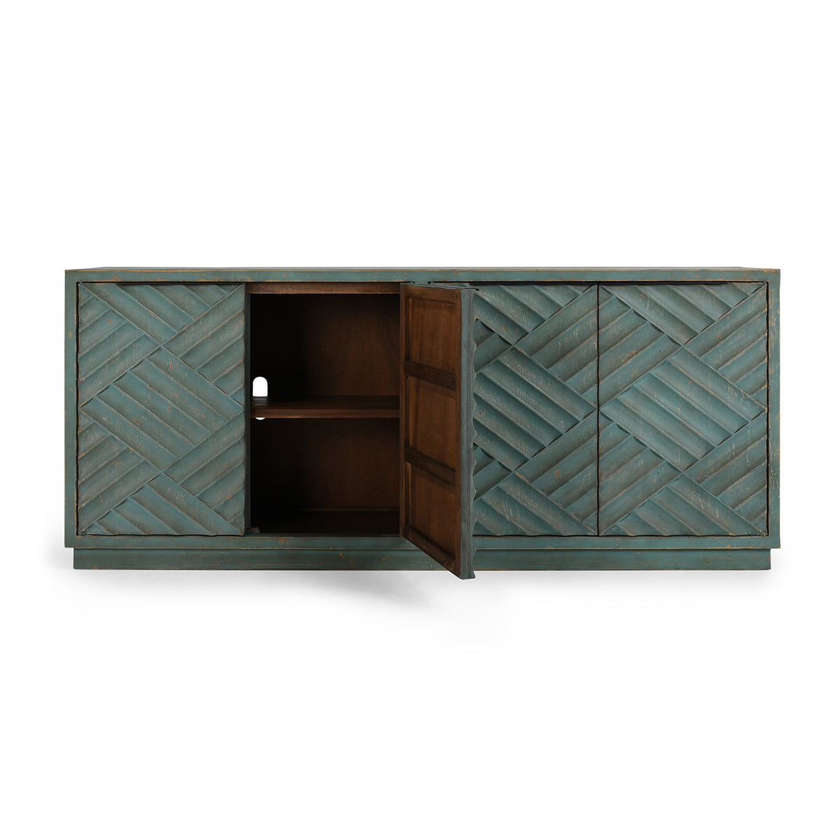 Mateo Reclaimed Pine 4 Door Cabinet Teal - OL