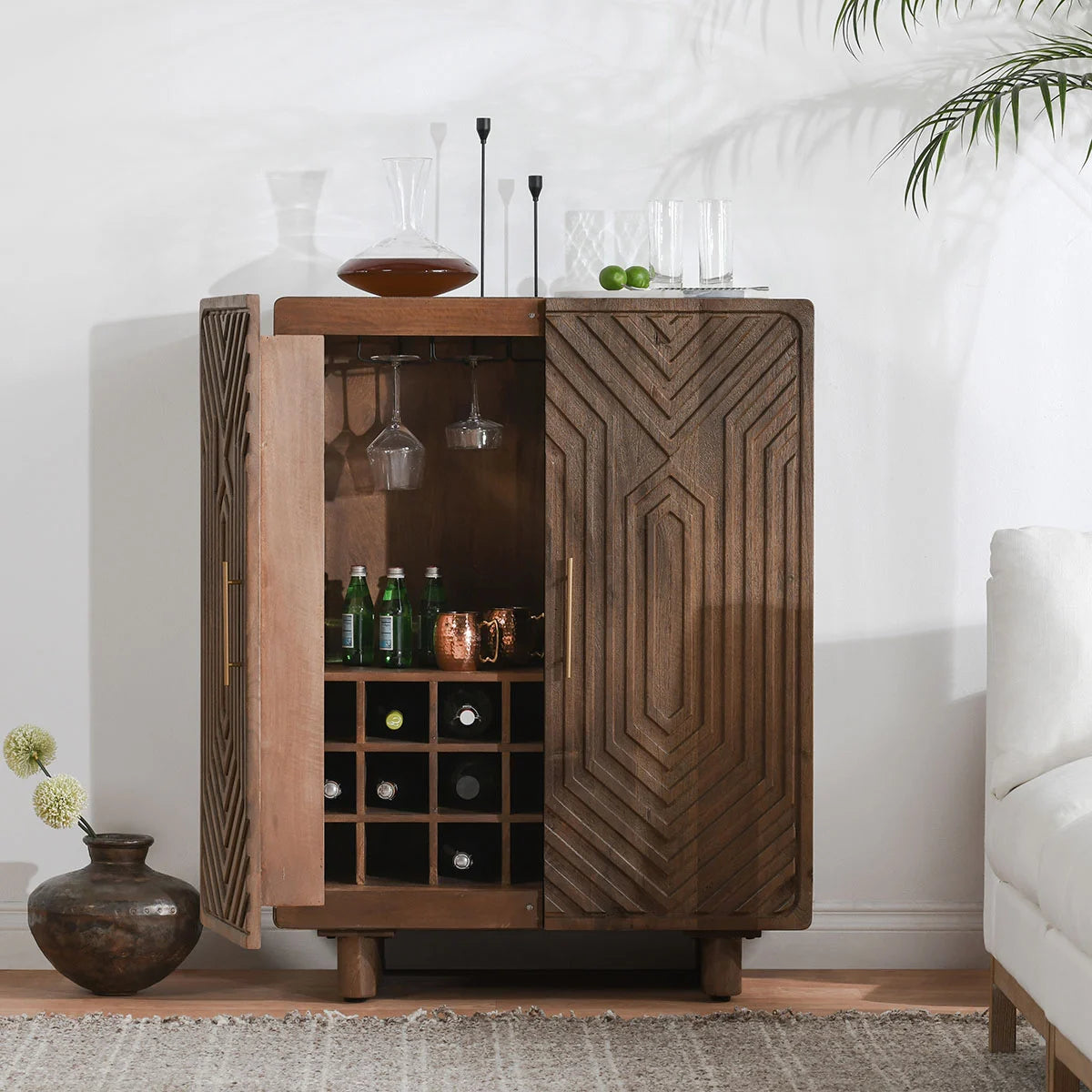 Holmes Mango Wood Bar Cabinet Artisan Brown OL Homenclature