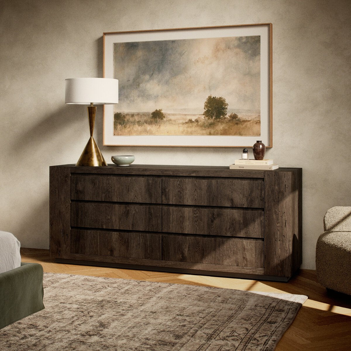 Abaso 6-Drawer Dresser Ebony Rustic Wormwood Oak OL