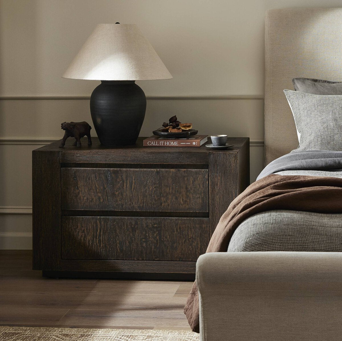 Abaso Nightstand Ebony Rustic Wormwood Oak OL
