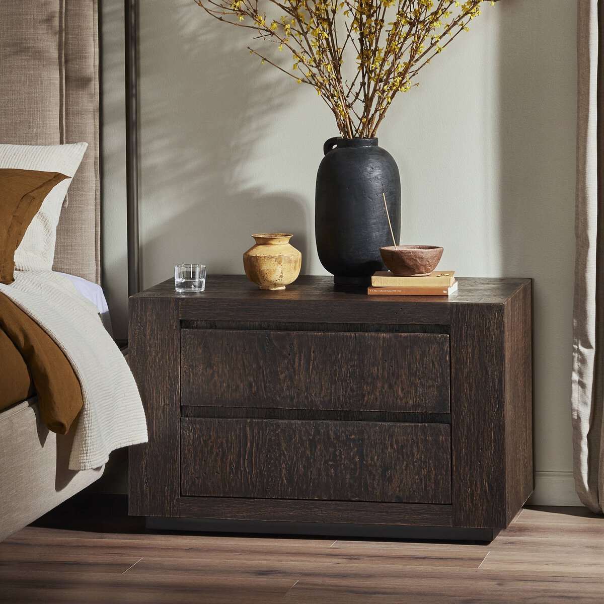 Abaso Nightstand Ebony Rustic Wormwood Oak OL