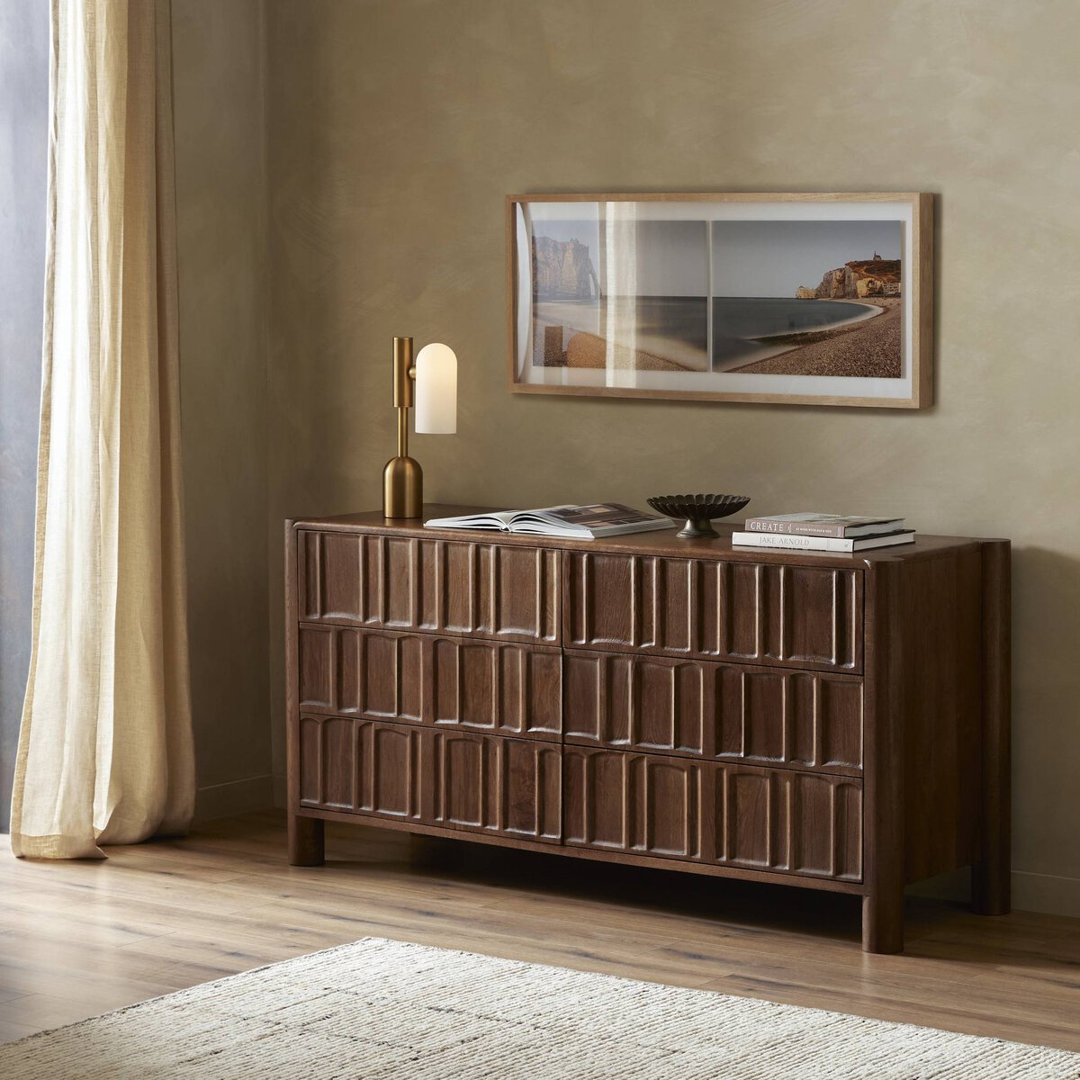 Ezri 6 Drawer Dresser Carved Cocoa Oak OL