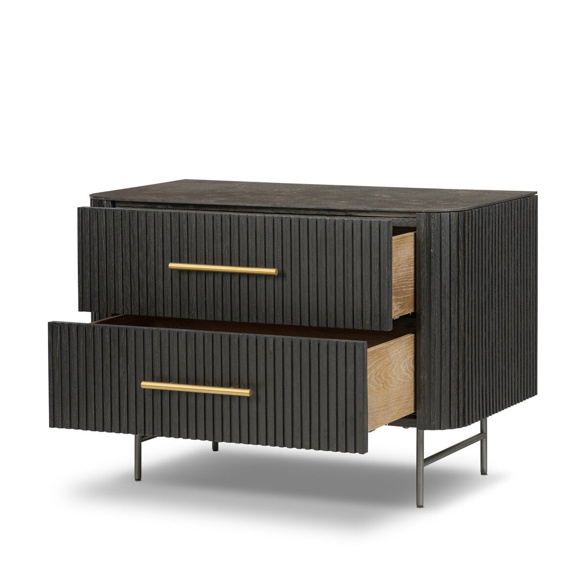 Fletcher Large Nightstand Bluestone Distressed Black Oak OL