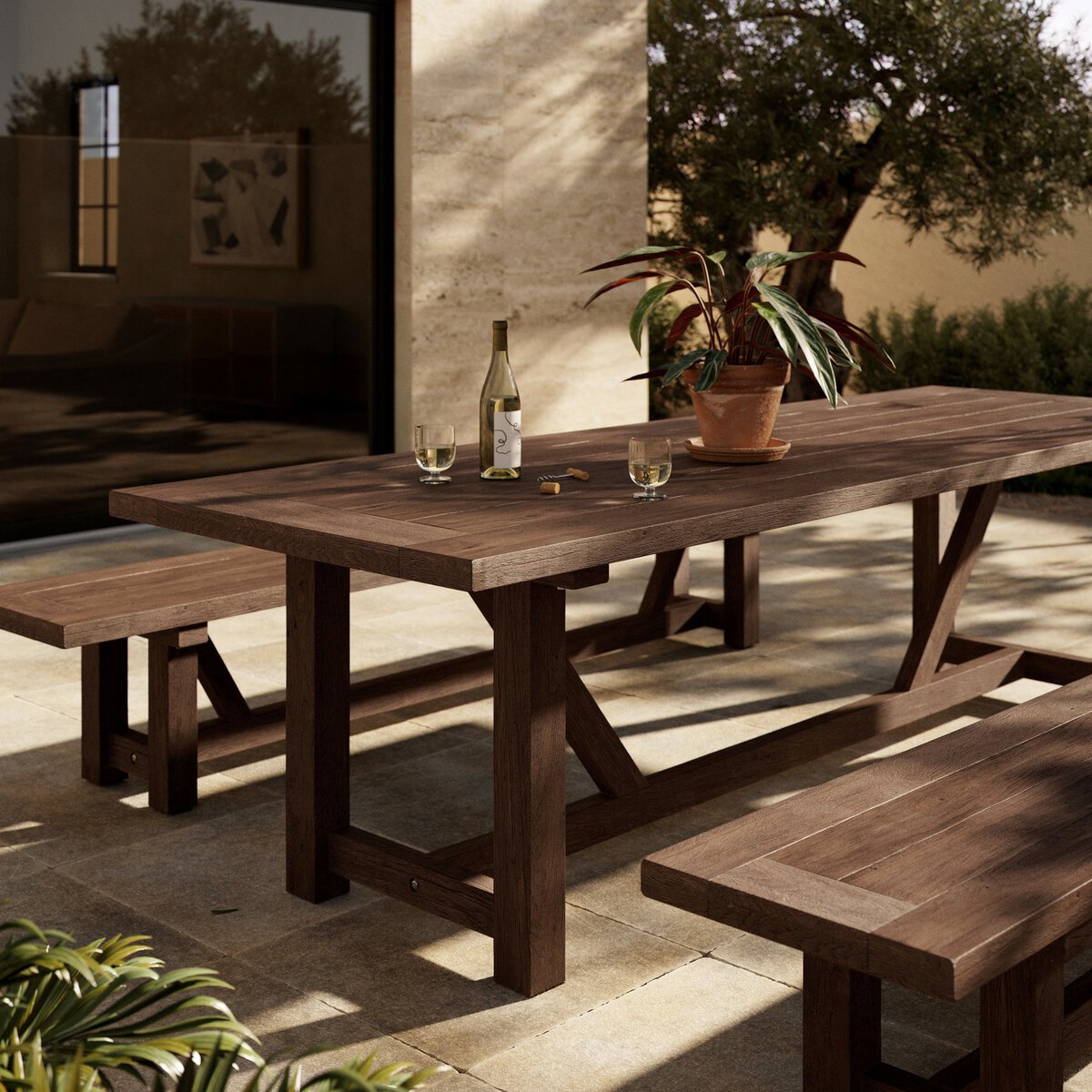 Stewart Outdoor Dining Table Stained Heritage Brown-FSC OL
