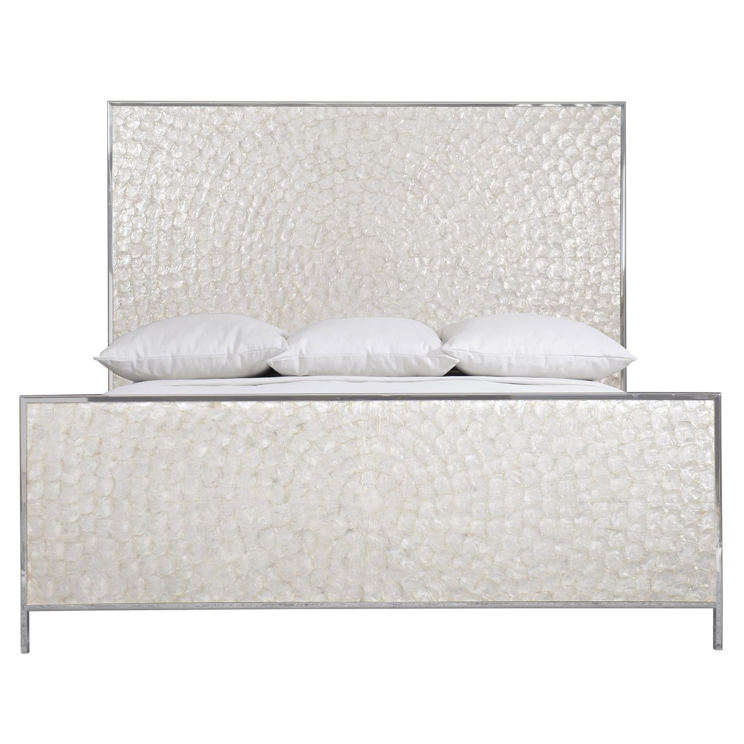 Helios Capiz Shell Polished Stainless Steel White Hardwood King Panel Bed