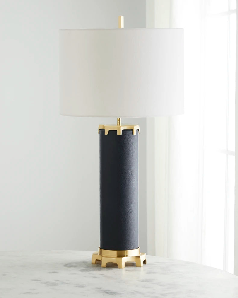 Navy Leather Polished Brass Table Lamp
