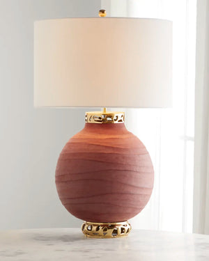 Ruby Red Carved Ceramic Table Lamp