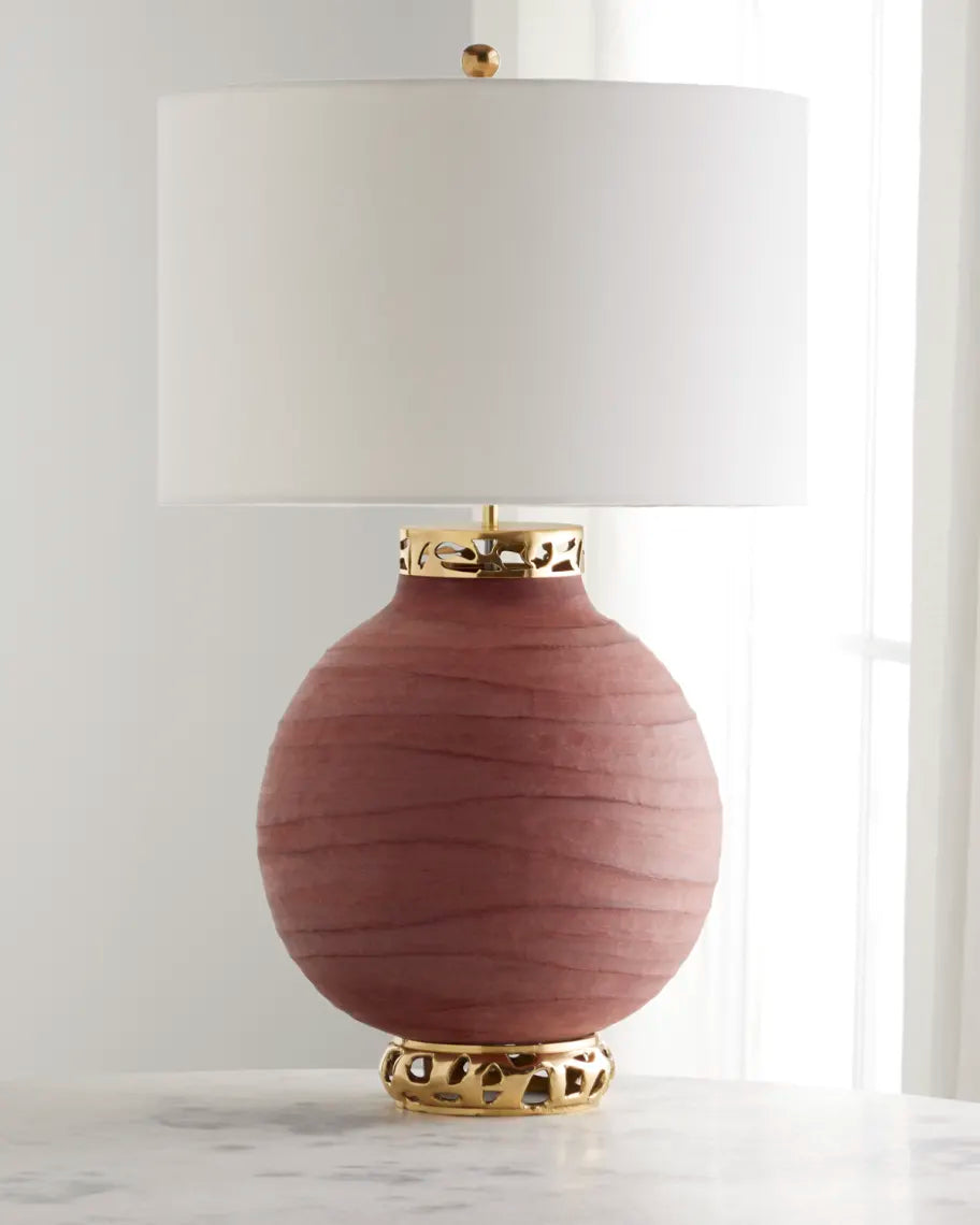 Ruby Red Carved Ceramic Table Lamp