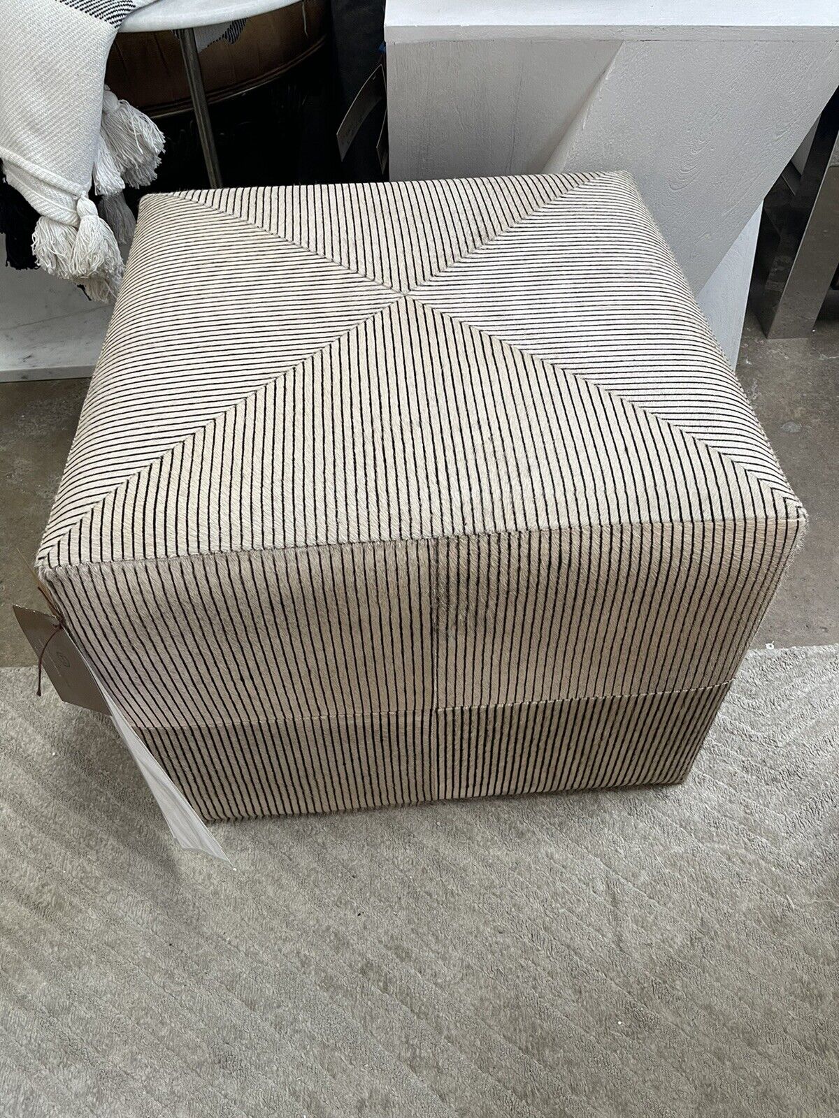 Large Pinstripped Ottoman Cr/Bl