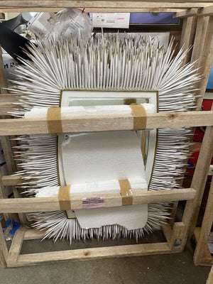 Porcupine Quill Rectangle Mirror in Distressed White Color