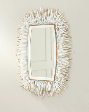 Porcupine Quill Rectangle Mirror in Distressed White Color