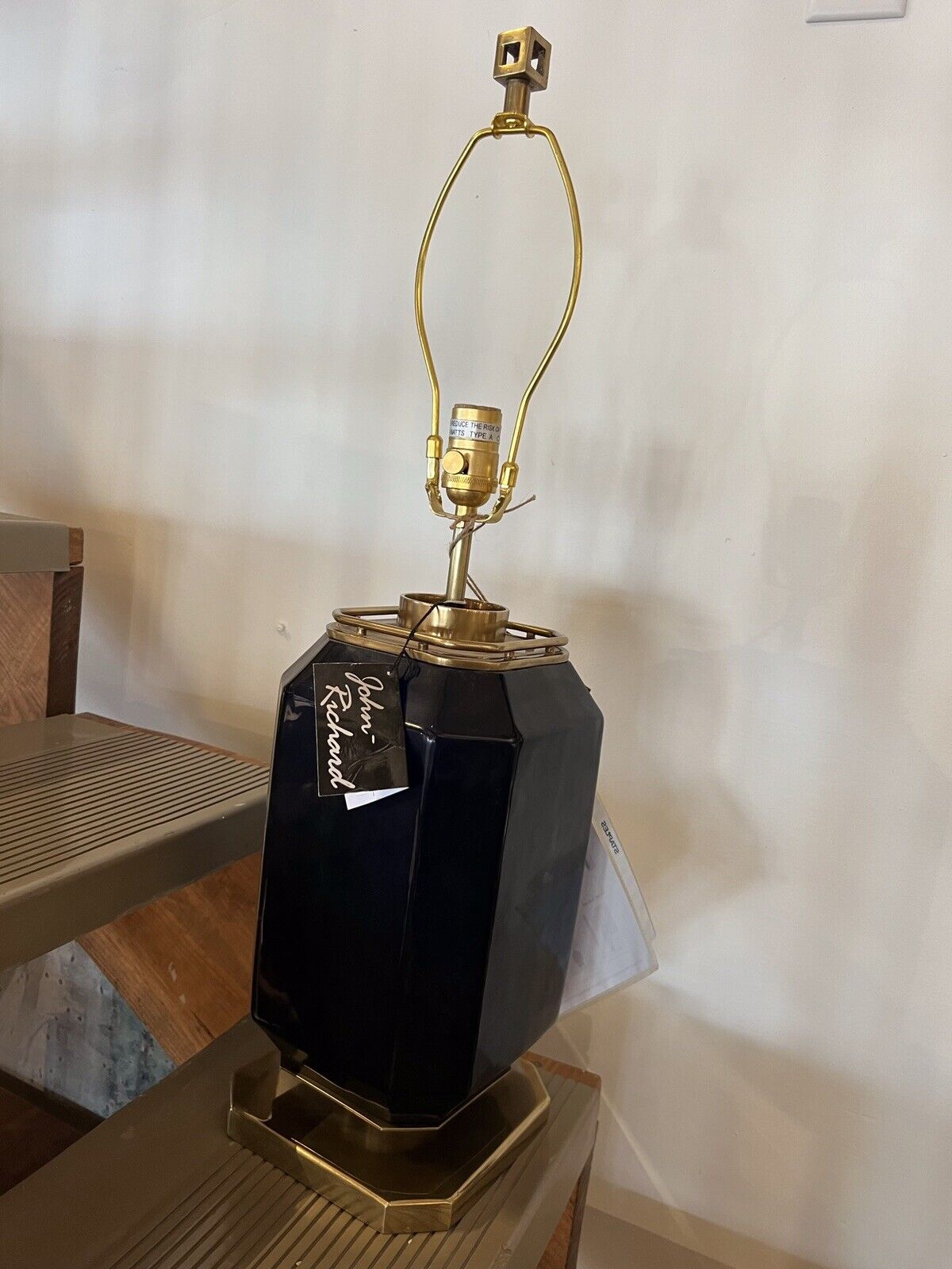 Navy Blue Glass/Brass Lamp