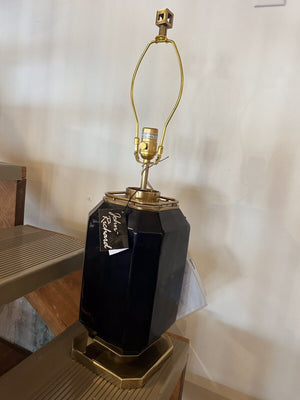 Navy Blue Glass/Brass Lamp