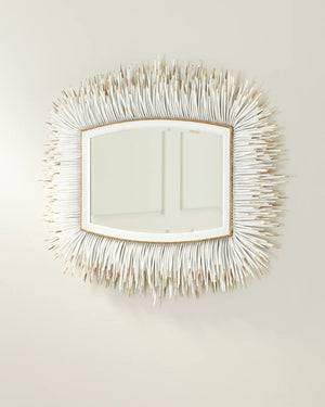 Porcupine Quill Rectangle Mirror in Distressed White Color