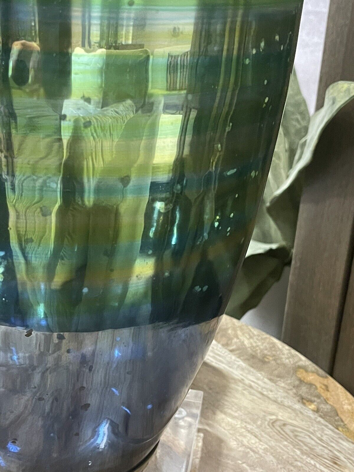 Blue Striated Glass Table Lamp