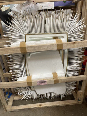 Porcupine Quill Rectangle Mirror in Distressed White Color