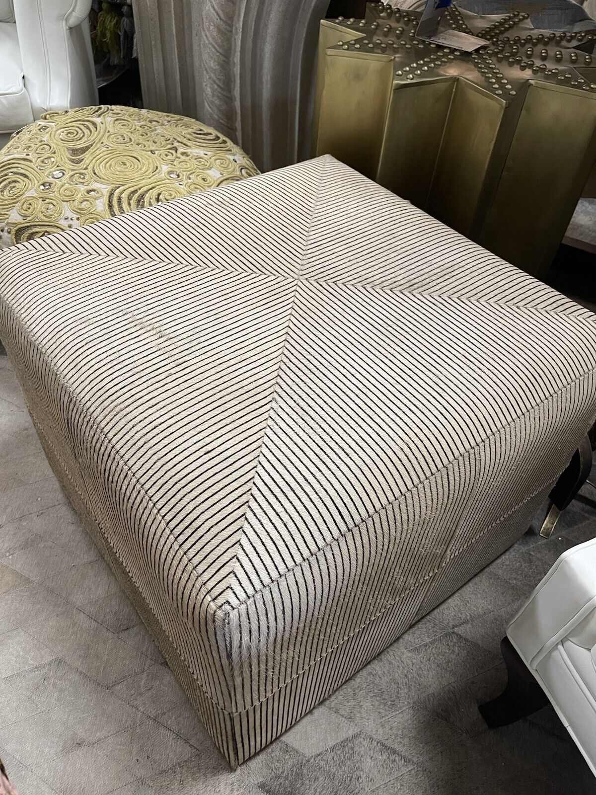 Large Pinstripped Ottoman Cr/Bl