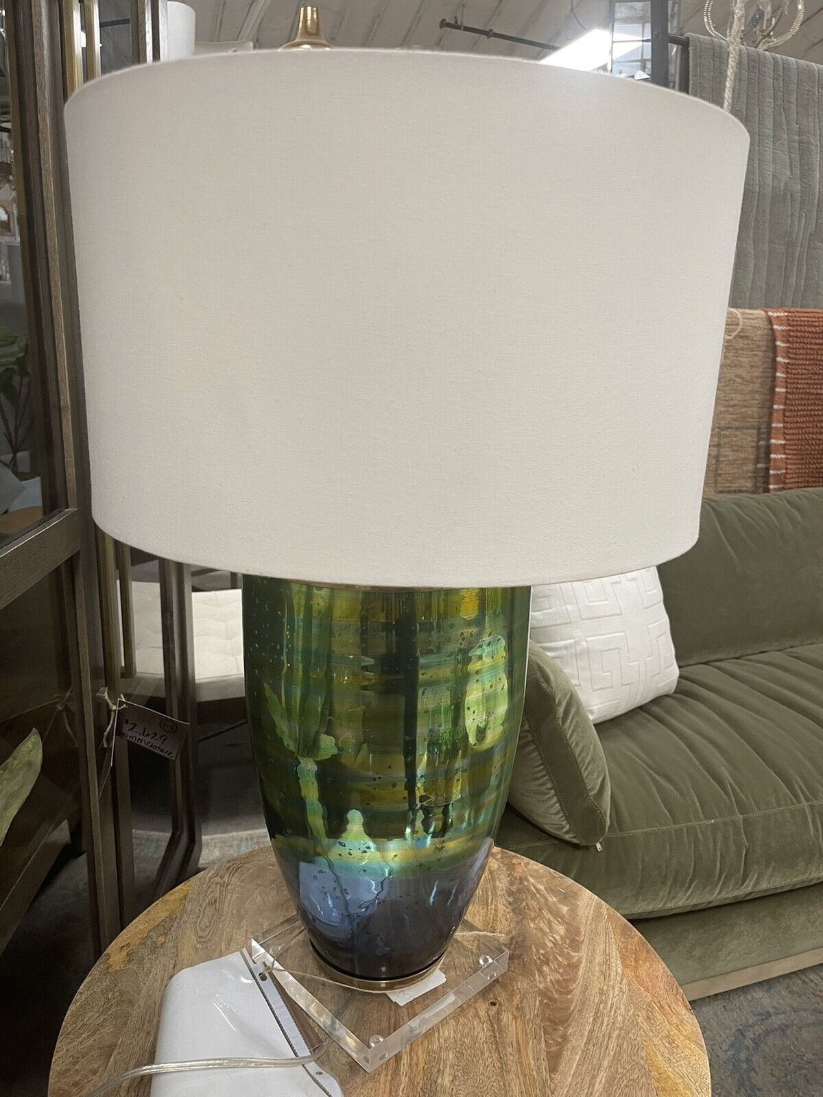 Blue Striated Glass Table Lamp