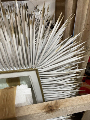 Porcupine Quill Rectangle Mirror in Distressed White Color