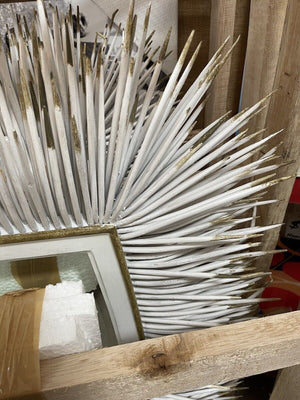 Porcupine Quill Rectangle Mirror in Distressed White Color