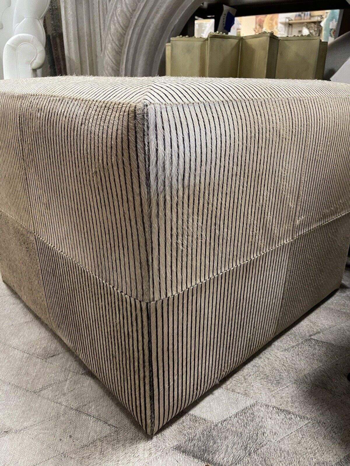 Large Pinstripped Ottoman Cr/Bl