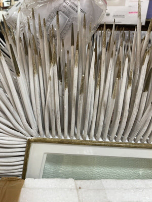 Porcupine Quill Rectangle Mirror in Distressed White Color