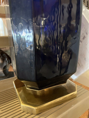 Navy Blue Glass/Brass Lamp